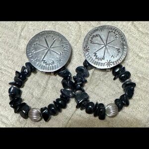 Vintage Taxco 925 Silver and Black Beaded Clip On Earrings